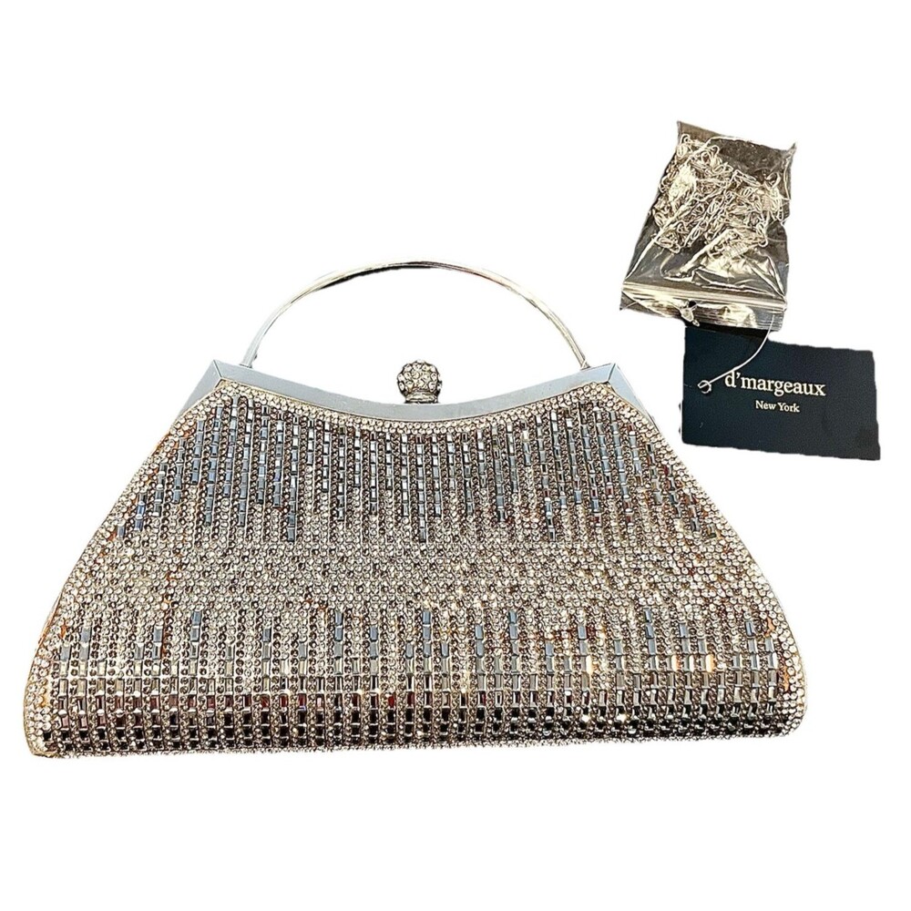 Silver Rhinestone  Convertible Crossbody Clutch Purse Evening Bag D'Margeaux NWT